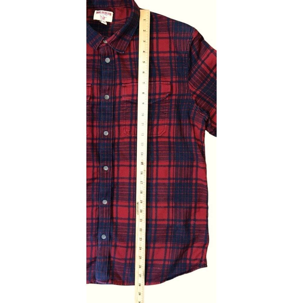 True Religion Red & Black Plaid Short Sleeve Button Down Flannel Shirt Men's XL - Picture 2 of 6